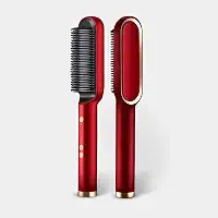 Escova Alisadora Profissional 5 em 1, Cerâmica PTC, Bivolt Automático, Controle de Temperatura 80-200°C, Rotação 360°, para Todos os Tipos de Cabelo (Vermehlo)