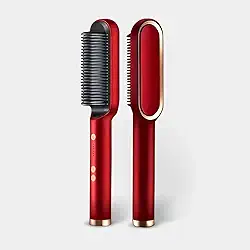 Escova Alisadora Profissional 5 em 1, Cerâmica PTC, Bivolt Automático, Controle de Temperatura 80-200°C, Rotação 360°, para Todos os Tipos de Cabelo (Vermehlo)