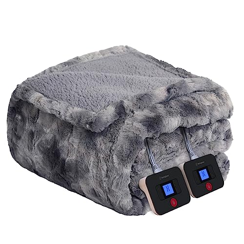 Image of Westinghouse Electric Blanket Queen, Faux Fur Heated Blanket with 10 Heating Levels & 1-12 Hours Auto Off, Soft Cozy Sherpa Heated Blanket Washable Blanket (84 inch x 90 inch Queen Size, Grey)