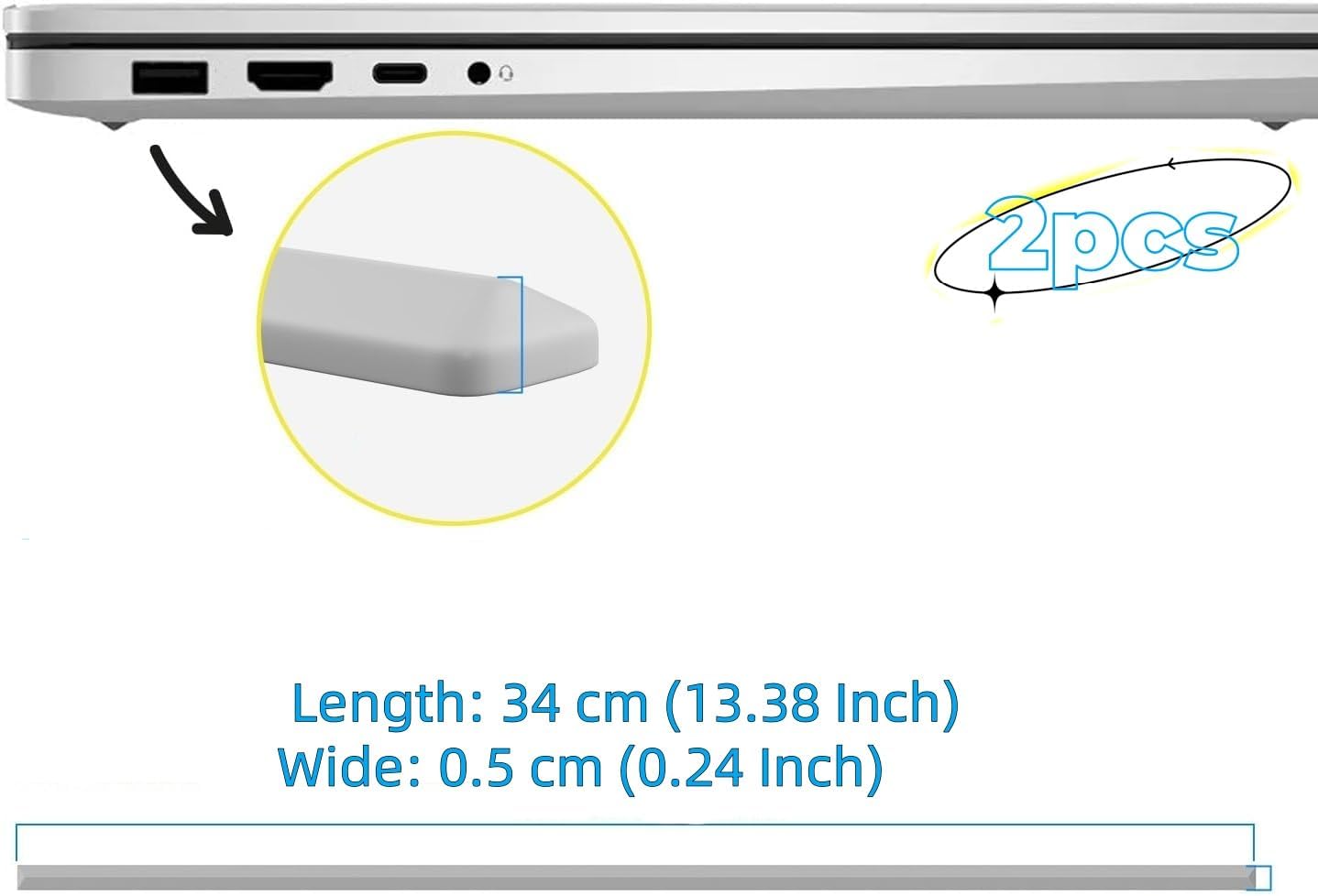 Bottom Cover Rubber Feet Strips Replacement for HP 17-by 17-CA 17T-by 17Z-CA L22567-001 L22568-001 Bottom Case Non Slip Silicone Bum-per Rubber Foot Strips Silver 2PCS (Thick and Thin)