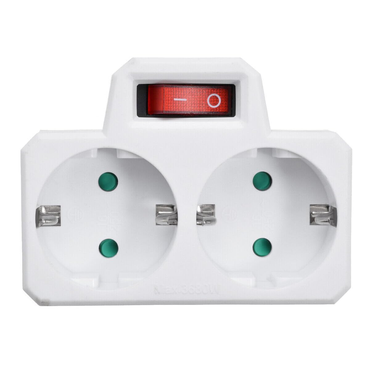 Adaptador 2 Tomas Schuko con Interruptor, ladron Doble Frontal con Interruptor, Enchufe Multiple con 2 Tomas, ladron de enchufes 2 x 16A, con Proteccion para niños, MAX 3680W, Color Blanco, Don Feliz