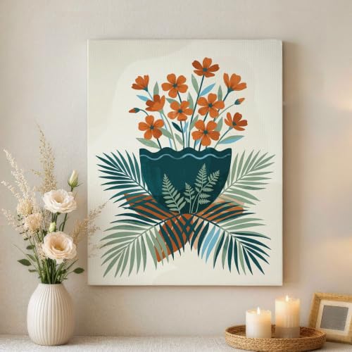 Estampado de macetas en lienzo floral que alegra tu dormitorio con su estética moderna de 16x20