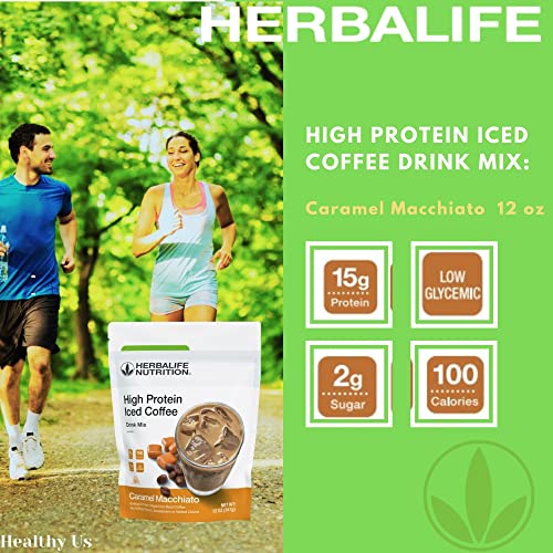 Image of HERBALIFE NUTRITION High Protein Iced Coffee Drink Mix: (Caramel Macchiato 12 oz 347g) Energy and Protein, Made From Real Coffee, Low fat c