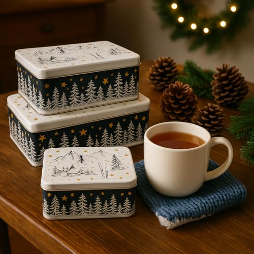 khevga Keksdose Weihnachten Blech Plätzchendose Set (weiß-schwarz)