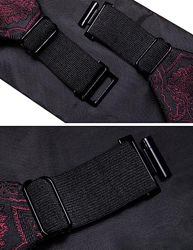 Image of Barry.Wang Men Silk Paisley Cummerbund and Pre-tied Bowtie Handkerchief Cufflink Set for Tuxedo