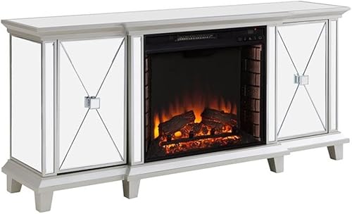 Toppington - Consola de medios eléctrica con espejo para chimenea en espejo/plata