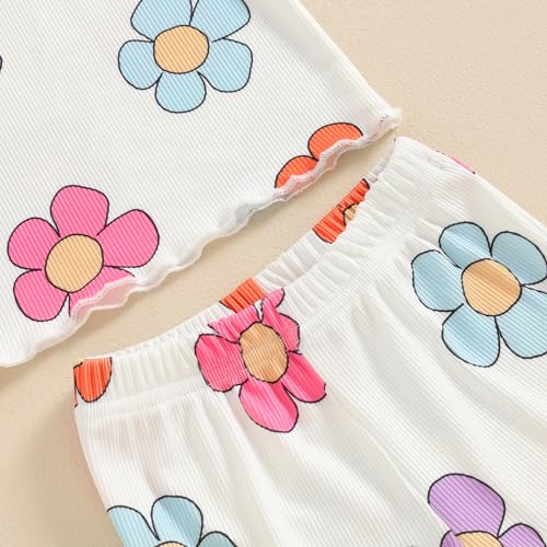 Image of Ayalinggo Baby Girl Summer Outfits Short Sleeve Lettuce Trim Floral Tops + Shorts Set Infant Clothes