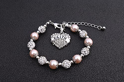 Image of Faith Bracelet Inspirational Message Prayer Pink Beaded Bracelet Handmade Jewelry Encouragement Gift