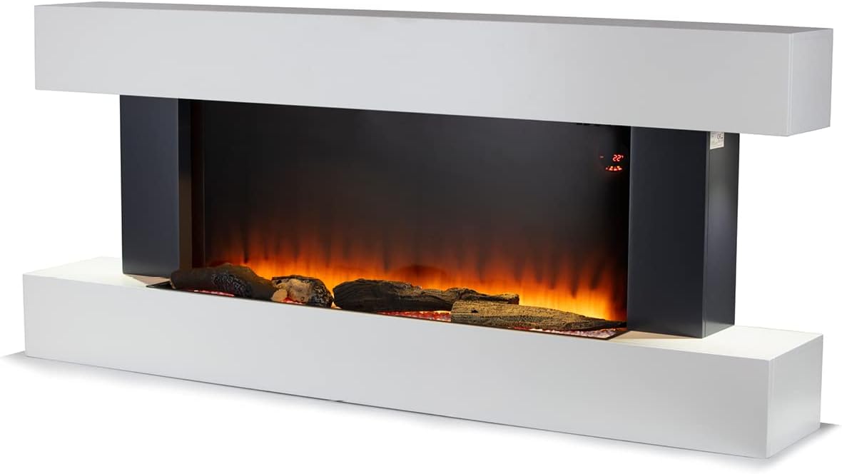 Warmlite Hingham Wall Mounted Fireplace with Two Heat Settings and Adjustable Flame Brightness, 2000W, White, WL45033N