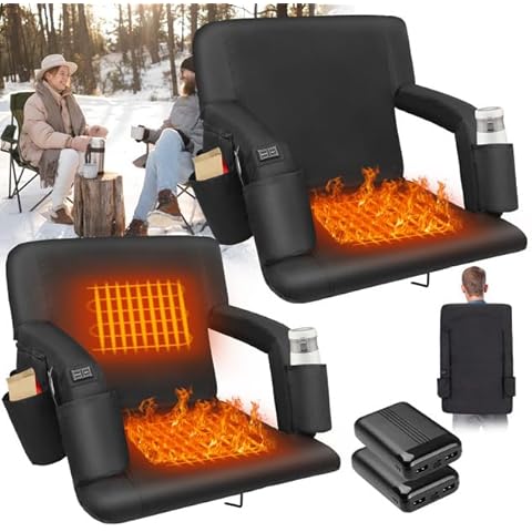 Heated Stadium Seats for Bleachers with Battery Heated Stadium Seats with Back Support Heated Bleacher Seat with Backrest 6 Reclinng Positions and 3 Levels of Heat Heated Stadium Chair 25" 2PC Cover