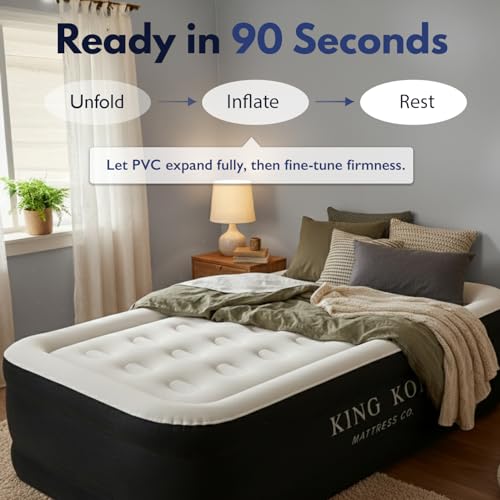Image of King Koil 13 inch Twin Air Mattress with Built-in High-Speed Pump - CNN Underscored Top Pick, Sleeps Like a Real Bed, Inflates in 2 Minutes, 300 lb Capacity for Guests, Camping, Home, 1-Year Warranty
