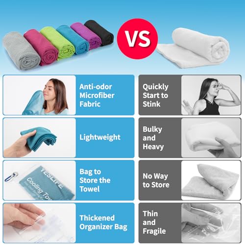 Image of YESLIFE 6-Pack Cooling Towels (40 inchx 12 inch), Cooling Neck Wraps, Ice Towel | Microfiber, Breathable, Lightweight, Super absorbent, For Yoga, Camping, Sports, Outdoors, Golf, Running, Gym, Travel