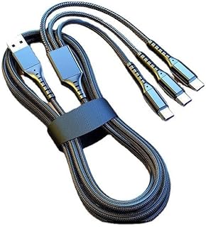 Multi Port Charging Cable, 3 USB Outputs, Nylon Braided Cable, Blue