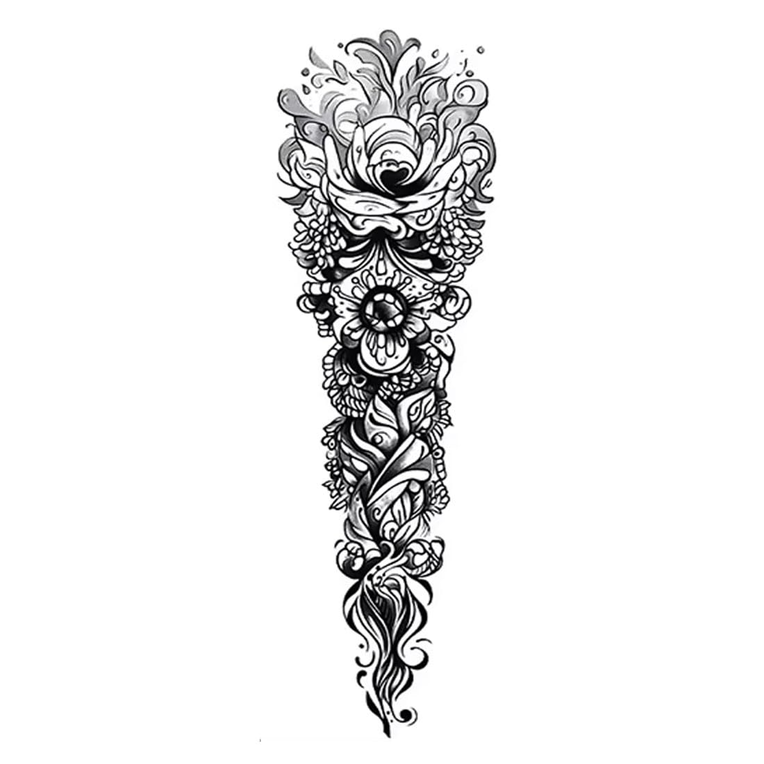 Black Flower Aztec Arm Temporary Tattoos Sleeve For Adult, Full Arm Large Realistic Fake Sleeve Tattoo Stickers For Women and Men