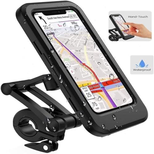 Image of Waterproof Bike Mobile Holder with Aluminum Alloy Base, 360 Rotatable Motorcycle Phone Mount Stand for Handlebar, Anti-Glare Touch-Screen Case for Bicycles, Scooters & Electric Bikes