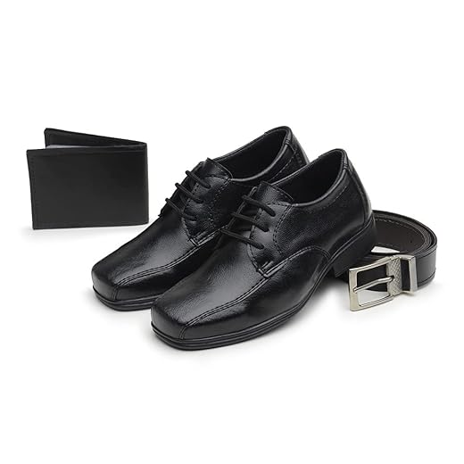 Kit Sapato Social Infantil Menino Solado PVC Cadarço Igreja Evangelico Com Carteira e Cinto
