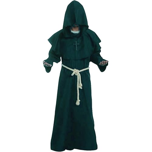 Friar Medieval Hooded Monk Renaissance Priest Robe Costume Cosplay