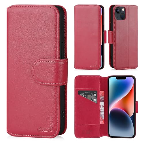 Étui portefeuille iPhone 14 en cuir avec fentes CB magnétique