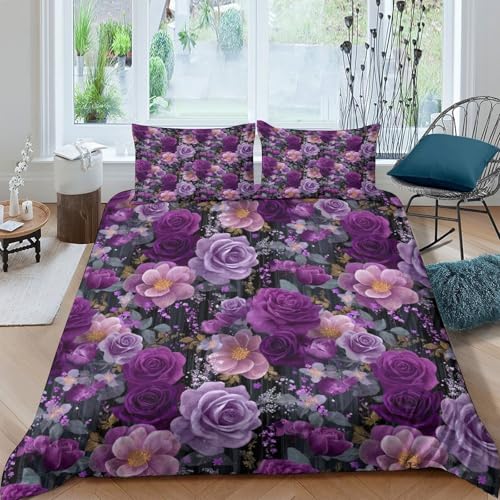 Housse de couette violette infroissable entretien facile 3 pcs