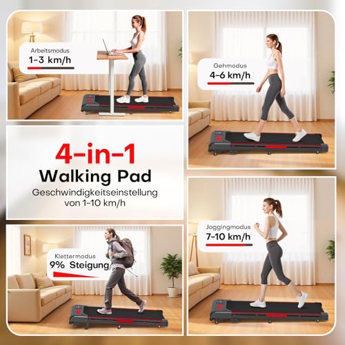 Walking Pad, kućna traka za trčanje FOUSAE 1-10 km/h s 9% nagiba, sprava za hodanje 2.5HP s LED zaslonom, daljinski upravljač, 12 HIIT programa, dvostruka amortizacija, nosivost do 150 kg