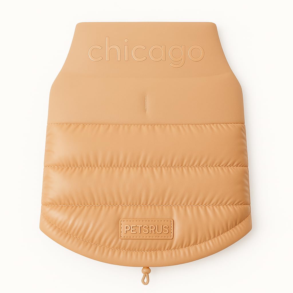 Chaleco acolchado beige y negro para perro, chaqueta de invierno para temporada fría con cremallera, talla S, M, L, marrón, neutro, acolchado, para otoño (beige, S)