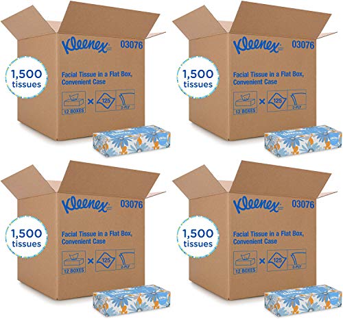 Kleenex Professional Facial Tissue for Business (03076), Flat Tissue Boxes, 12 Boxes/Convenience Case, 125 Tissues/Box Pack of 4