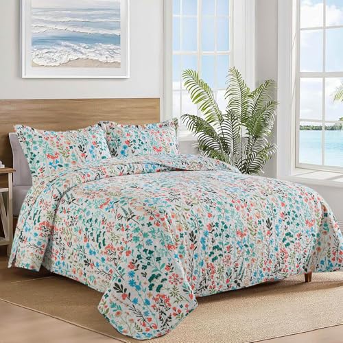 BEDIFANY King Size Quilt Bedding Set - Cotton Filling Lightweight Reversible Bedspread with Botanical Floral Pattern, Farmhouse Bed Coverlet for All Seasons, 3-Piece Set (98x106 Inches)