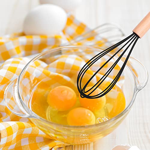 Silicone Whisk, Silicone Whisks With Wooden Handle, Whisks For Cooking, Heat Resistant Whisks For Non-Stick Cookware (Black) #TOP5