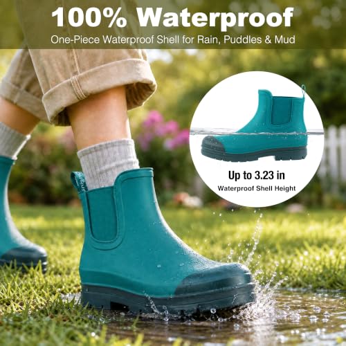 Image of planone Women's Fashion Waterproof Short Chelsea Rain Boots Durable Non Slip Ankle Rubber Boots Work Booties Lightweight Outdoor Garden Shoes with Removable Insole