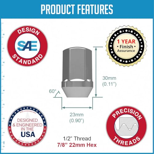 Image of Wheel Accessories Parts 20 Pcs 1 /2 inch-20 Thread OEM Style Lug Nuts 1.65 inch Long Chrome 7 /8 inch 22mm Hex Hex Fits Jeep Wrangler | Dodge Ram 1500 |