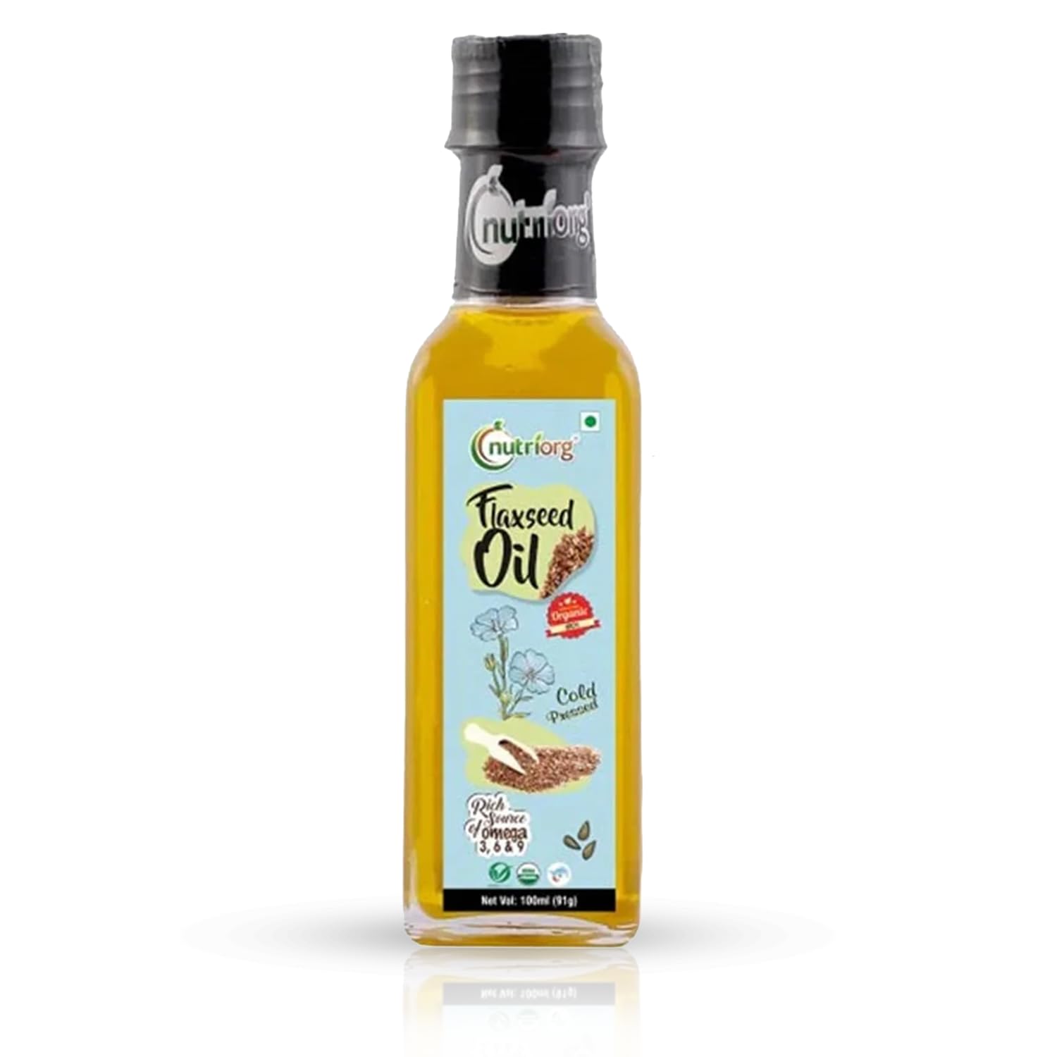 Cold Pressed 100% Organic Flax Seed Oil 100 ml | Omega 3 Rich | Hair and Skin Care