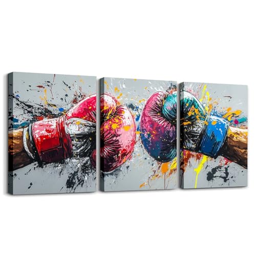 Erosebridal Boxing Poster, Boxing Sports Colorful Canvas Paintings Boxing Gloves Vintage Framed Wall Art For Kitchen Wall Decor, Picture Drawing Painting Room Decor Artwork Framed 12'X 16'X 3 Panel