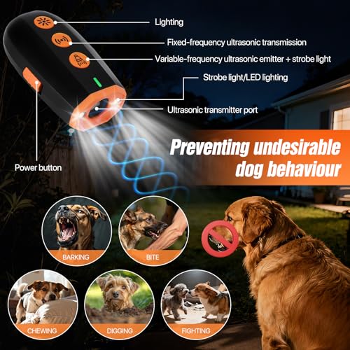 RoserRose Anti Bell Gerät Hunde, Antibell Ultraschall Gerät, Wiederaufladbar Ultraschall Hundeabwehr mit Frequenze Taschenlampe, Hundegebell Stoppen Für kleine & große Hunde Innen & Außen