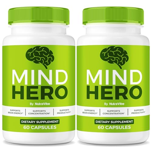 NutraVibe (2 Pack) Mind Hero Capsules - Brain Supplement and Memory Support | MindHero Pills for Daily Focus and Performance All-Natural Ingredients Easy-to-Swallow Official Reviews(120 Capsules)