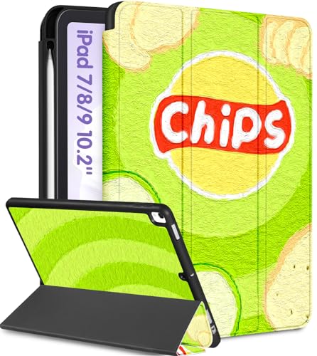 Uppuppy for iPad 9th/8th/7th Generation Case 10.2 Inch Girls Cute Boys Kids Women Folio Cover Pencil Holder Food Cartoon Cool Men Design Funny Fun Teen Cases for iPad 7/8/9 Gen A2602 A2270 A2197