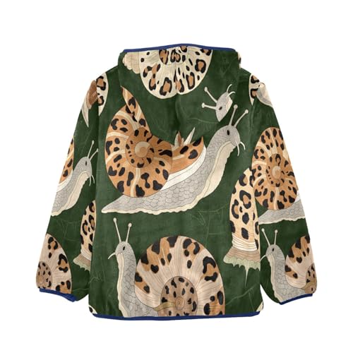 Leopard Print Snails on Green Toddler Fleece Jacket Girl Boys Hooded Fleece Jacket Coat Warm Outwear Zip-up 3-10T2