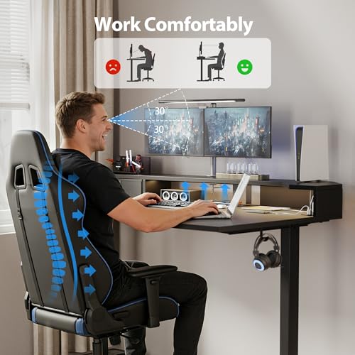 Image of Agilestic 63 Inch L Shaped Electric Standing Desk with Shelf, Height Adjustable Large Desk with Power Outlets & LED, Corner Sit Stand Up Table with Monitor Stand, Computer Workstation, Black