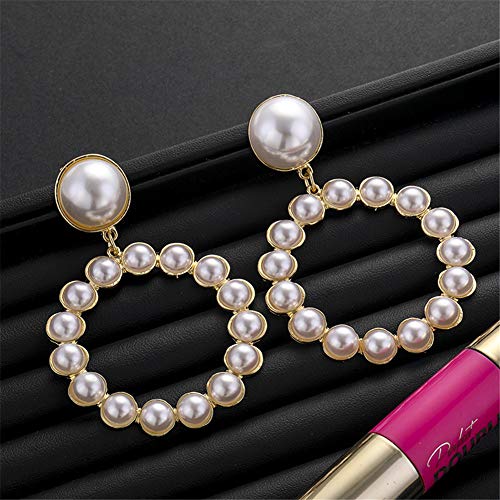 Pearl Heart Hoop Dangle Earrings Imitation Pearl Love Heart Earrings Circle Beaded Loop Drop Earrings For Women Girls Elegant Jewelry (Gold Round) #TOP3