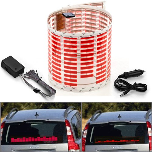 450x110mm DC 12V Sound Sensitive Music Beat Activated Car Sticker Equalizer Glow Red LED Light with Car Cigarette Charger Universal Decoration