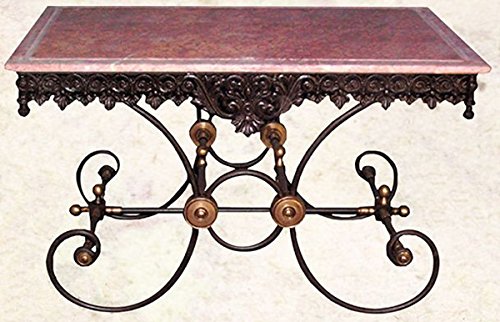 Casa Padrino Nostalgia Wrought iron dining table with white red marble top - 130 cm x 80 cm x H75 cm garden furniture