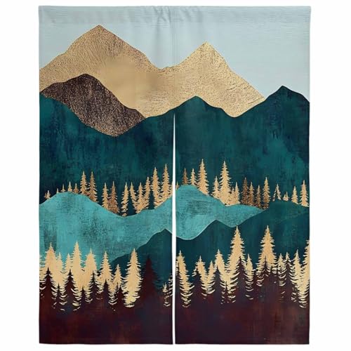 Lalirulero のれん 遮光 幅85x丈180cm おしゃれ 暖簾カーテン 間仕切り 仕切り 防寒 防音 目隠し 厚手 和風 出入り口 グッズ 寝室 玄関 キッチ リビング 春夏秋冬 山 屋外 山岳地帯 地平線 風景 灰色