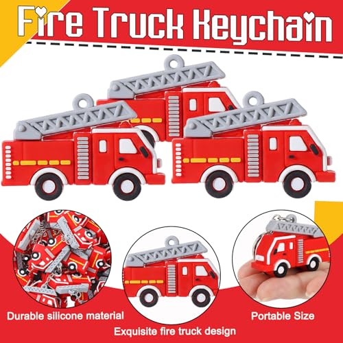 Image of Lineshading 48 Pcs Mini Pullback Fire Truck Keychain Bulk Firefighter Party Favors Small Fire Truck Toys Keychain Gifts Birthday Party Supplies