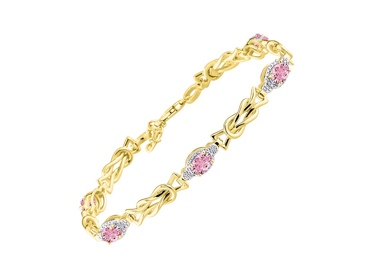 RYLOS Bracelets for Women Yellow Gold Plated Silver Love Knot Tennis Bracelet Gemstone &amp; Diamonds Adjustable to Fit 7"-8" Wrist, 5 Gorgeous 6X4MM Jewelry for Women Friendship Bracelets