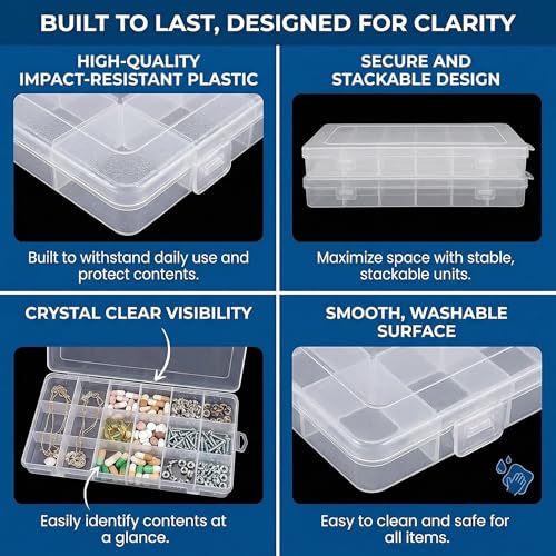 BXUUXA 4 Stück Aufbewahrungsbox mit 28 Fächern und Deckel Sortierbox für Kleinteile Sortimentskasten Transparent Kleinteilebox Plastikkiste für Schmuck Perlen Bastelbedarf Angelzubehör(22.3*13*1.6cm)