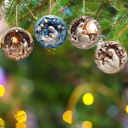 4 PCS Nativity Scene Christmas Tree Ornaments, Acrylic Religious Relief - image 4
