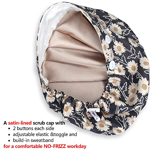 Image of ABAMERICA Bouffant Caps with Button and Sweatband, Adjustable Scrub Caps for Women Men, One Size Multi Color