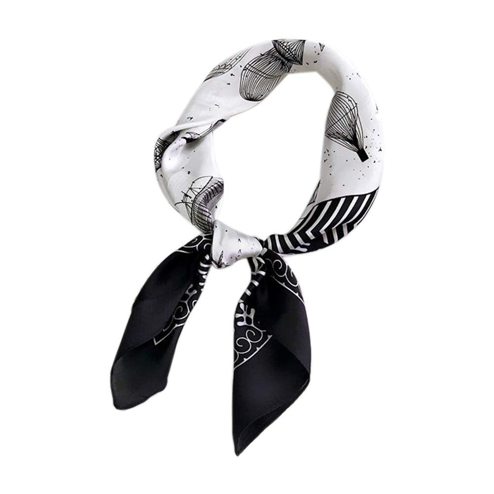 Qinlee Women's Hot air Balloon Pattern Fashion Neckerchiefs Square Handkerchief Bandanas Small Scarves for Women Head Hair Wraps (Black)
