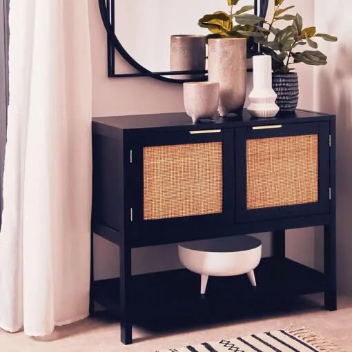 Cabinet 2 Door Storage Console Table with Open Shelf Boho Rustic Accent Cabinet for Living Room, Entryway & Dining Room-image-33