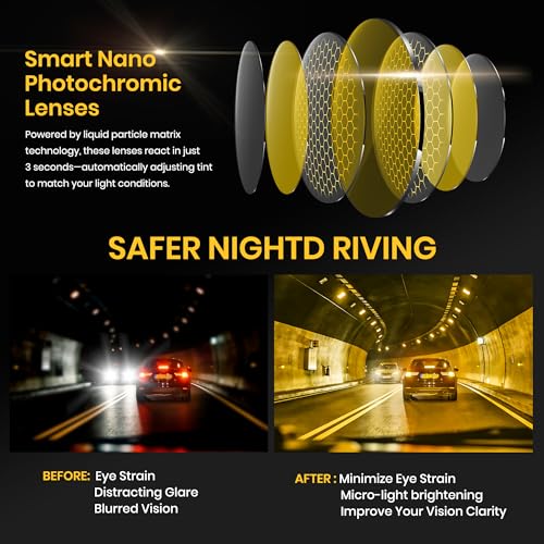 Image of Cyxus Night Vision Glasses for Driving, TR90 Blue Light Blocking Glasses, Photochromic Anti Glare Night Driving Glasses for Men Women, UV Protection Day Night Use Eyewear 8208