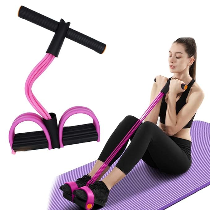 Image of RH MALL Multifunction Tension Rope, 4-Tube Elastic Yoga Pedal Puller Resistance Band, Natural Latex Tension Rope Fitness, for Abdomen /Waist /Arm /Leg Stretching Slimming Training (Pink 1)